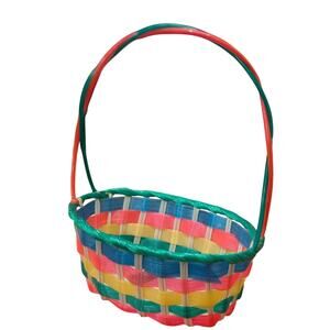 Vintage Easter Basket Vinyl Woven Colorful 70's